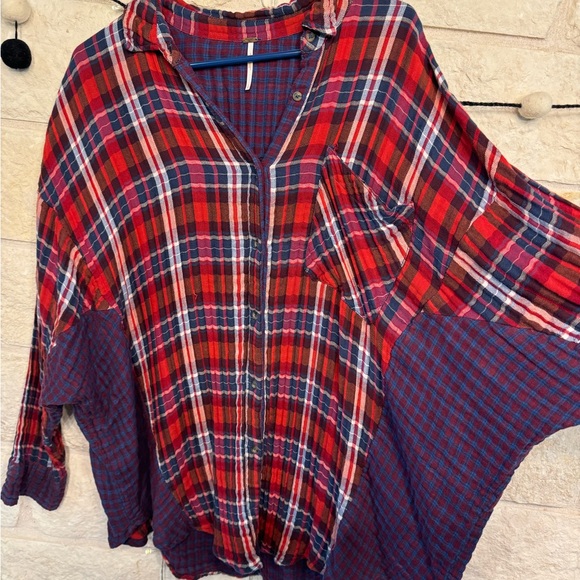 Free People Plaid Oversized Button Down Shirt - Size L - Picture 14 of 16